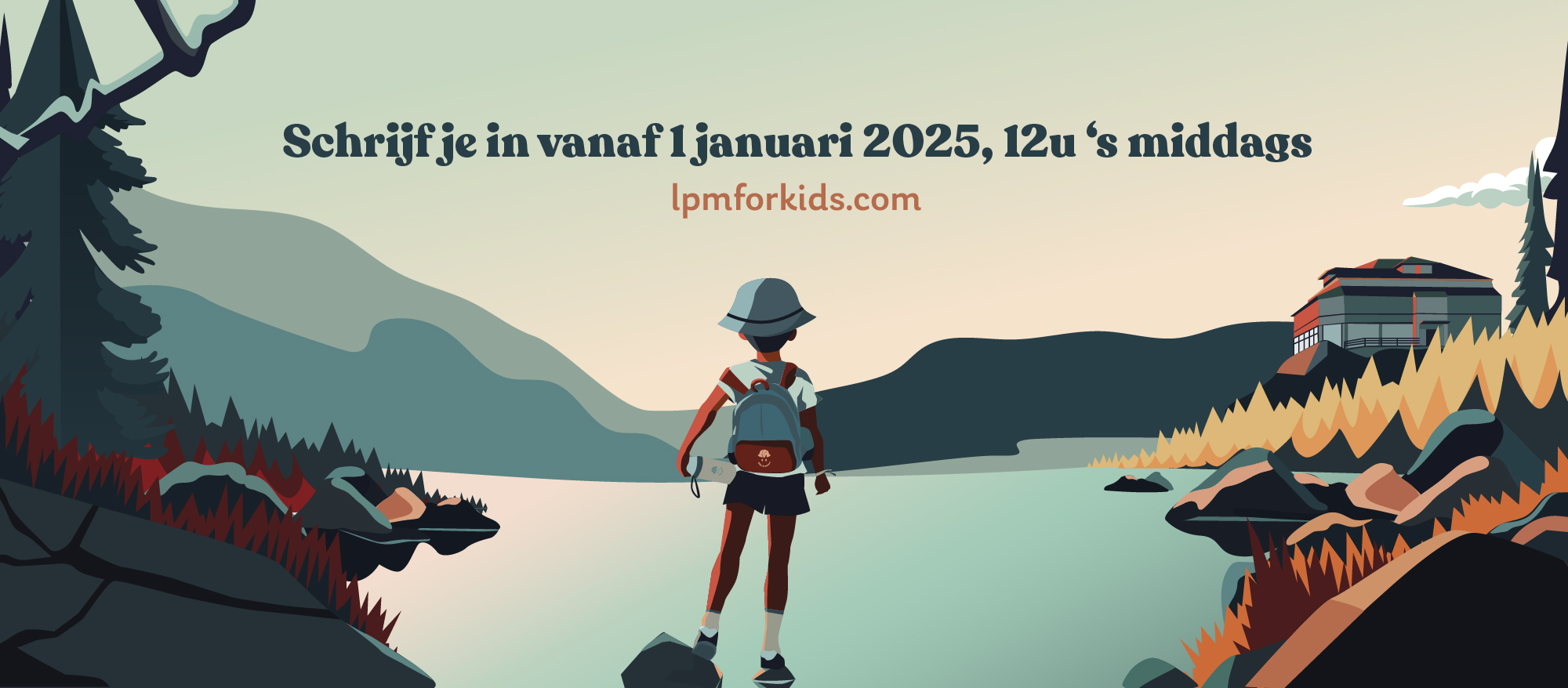 Illustratie met de tekst "Schrijf je in vanaf 1 januari 2025, 12u 's middags